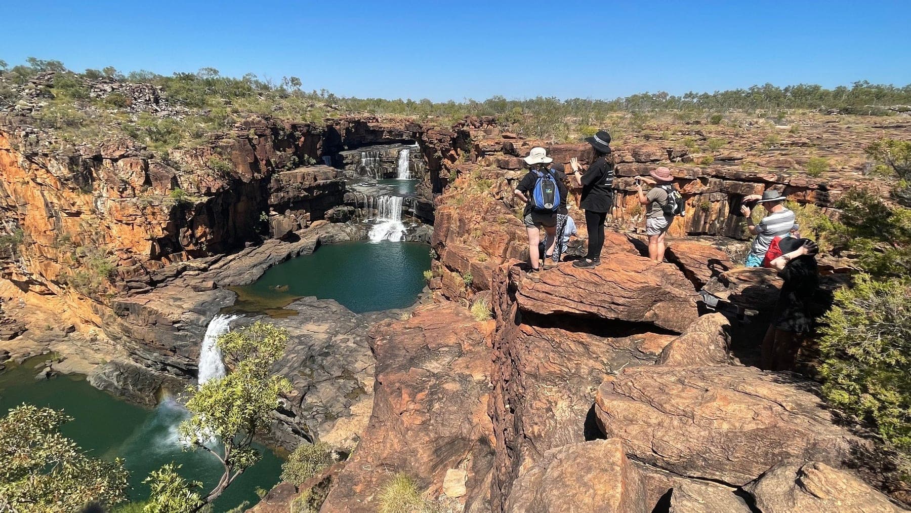 The tiered cascades of Mitchell Falls from the lookout